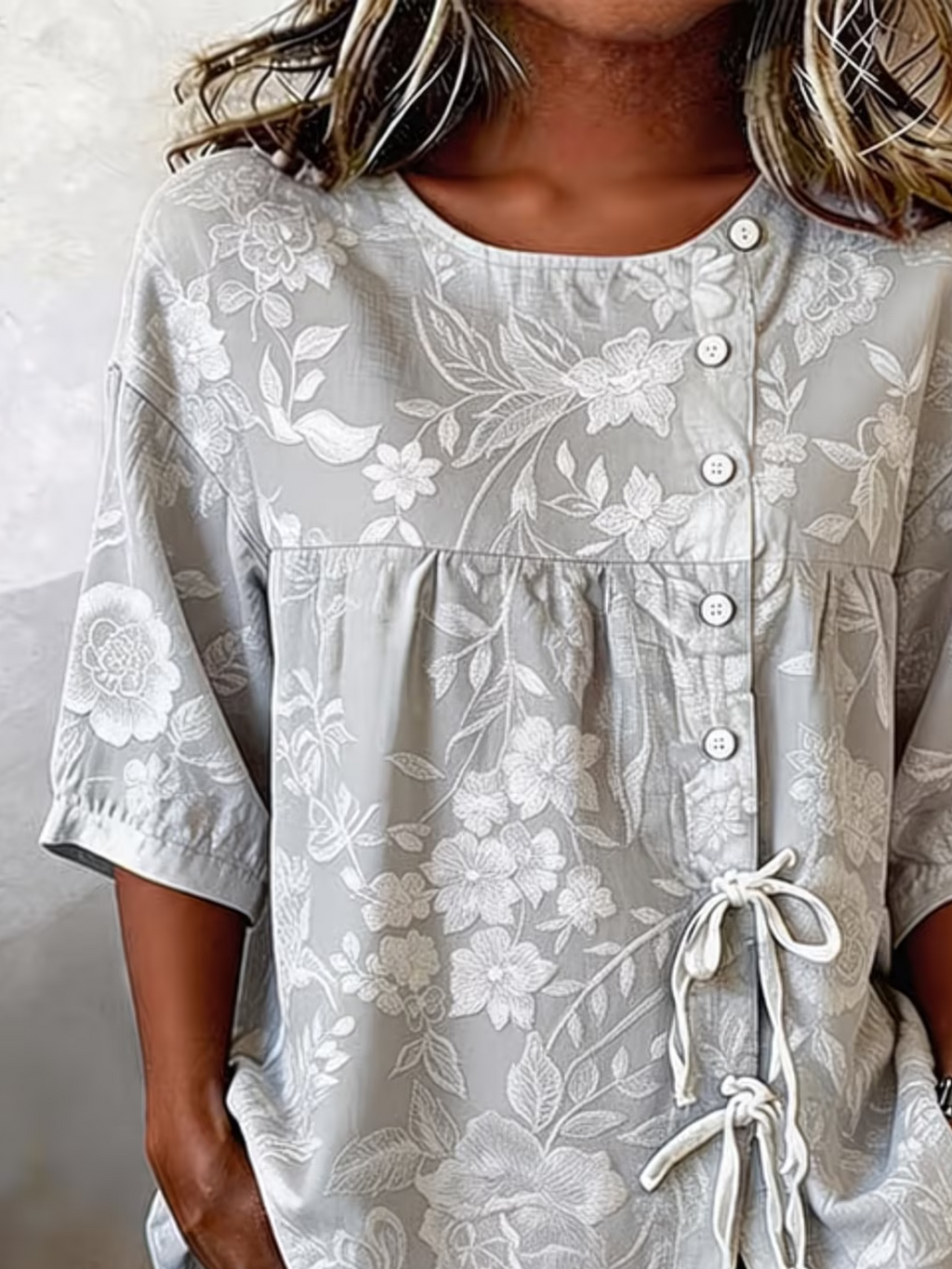Women's Half Sleeve Shirt Summer Gray Floral Crew Neck Daily Going Out Vintage Top