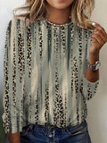Leopard Print Long Sleeve Crew Neck T-shirt