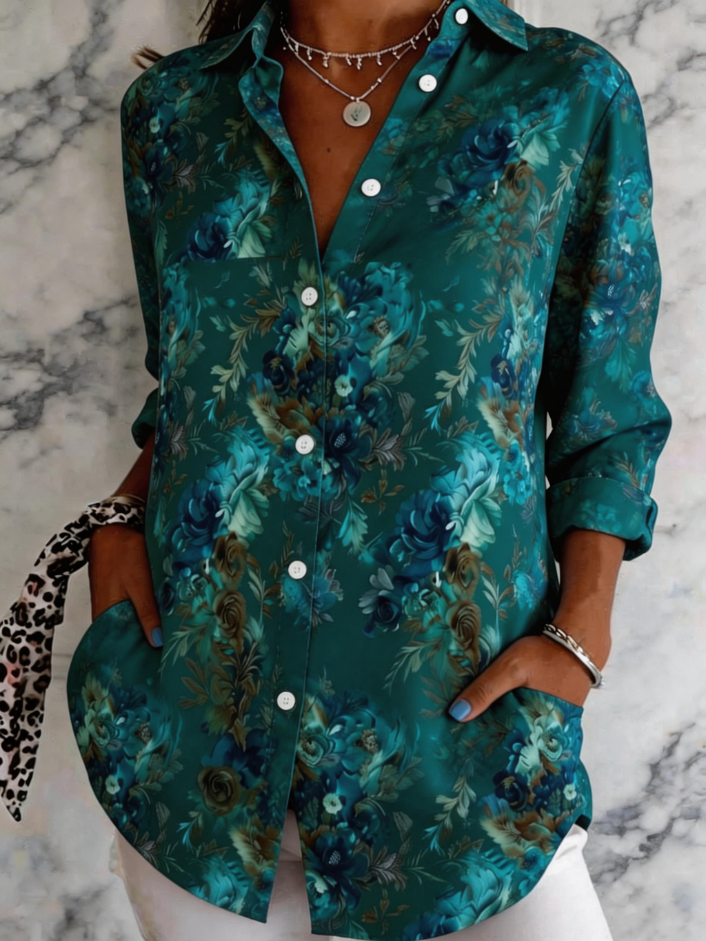 Vintage Floral Shirt Collar Loose Shirt