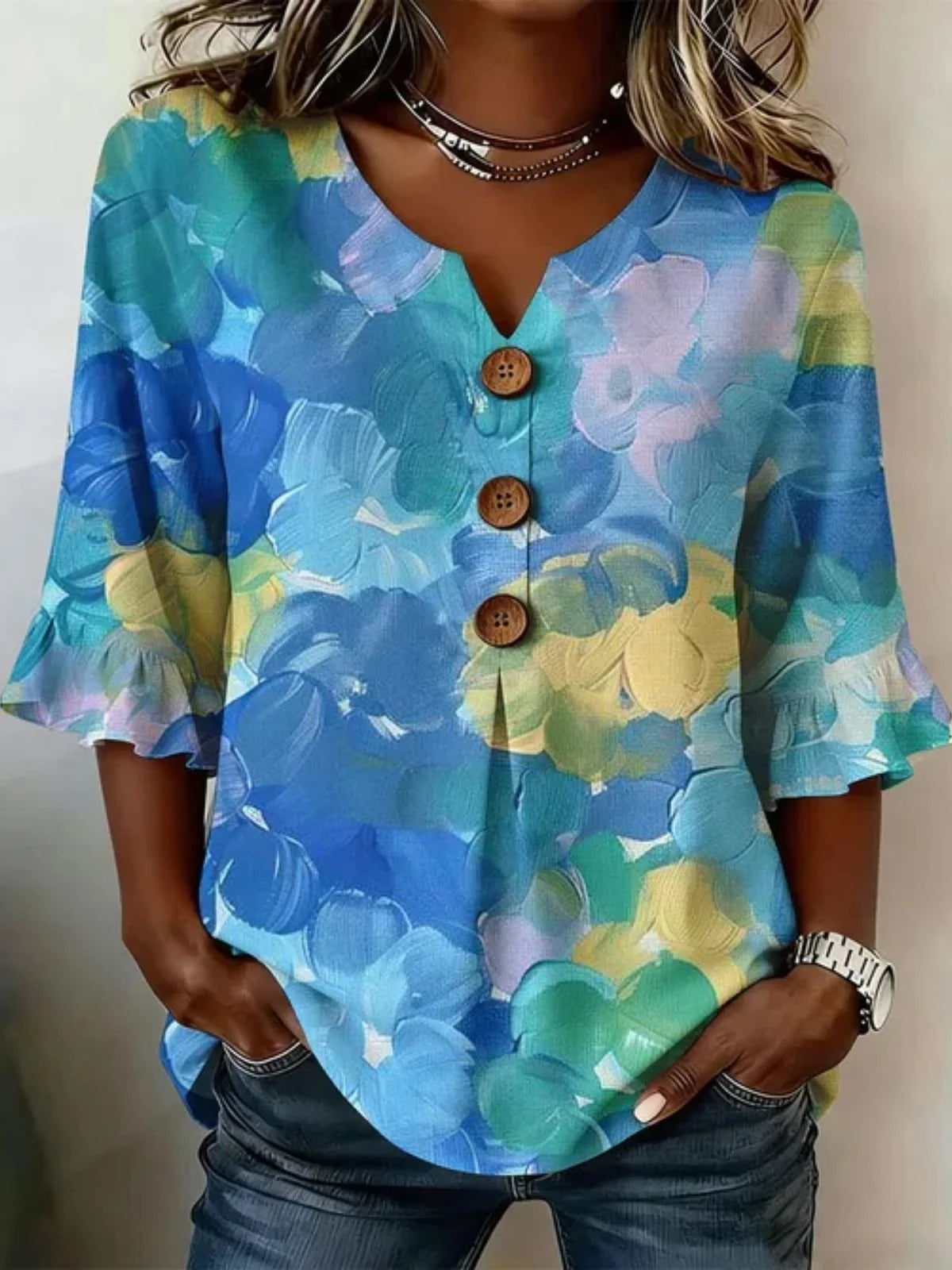 V Neck Regular Fit Casual Blouse