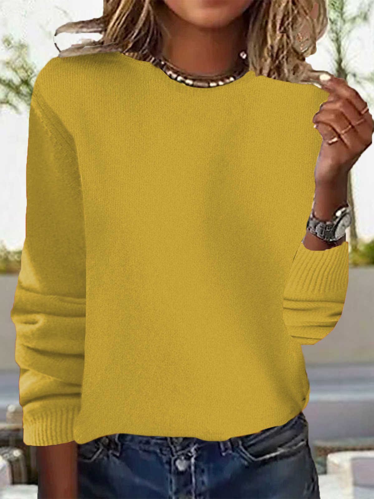 Women Casual Plain Spring/Fall Daily Loose Long Sleeve Yarn/Wool yarn H-Line Regular Sweaters