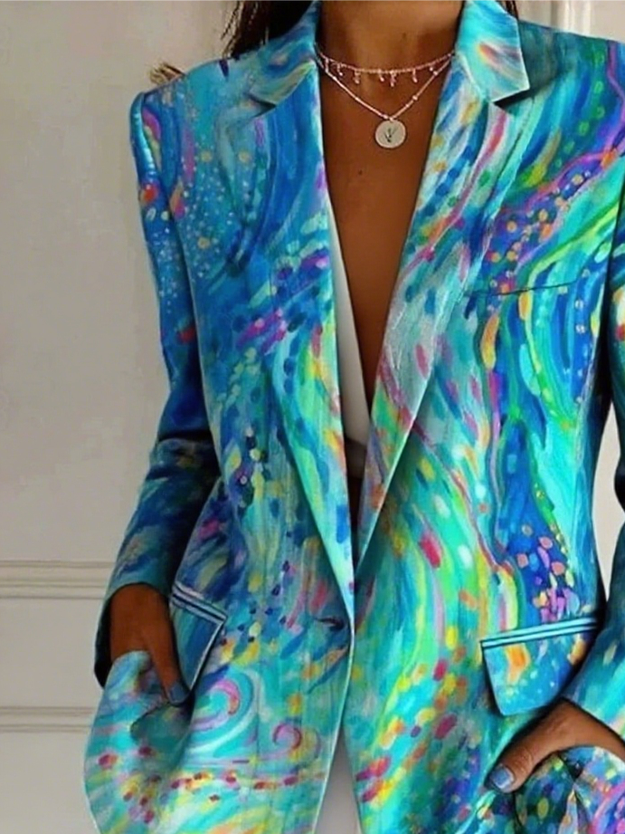 Lapel Collar Regular Fit Gradient Pattern Formal Blazer