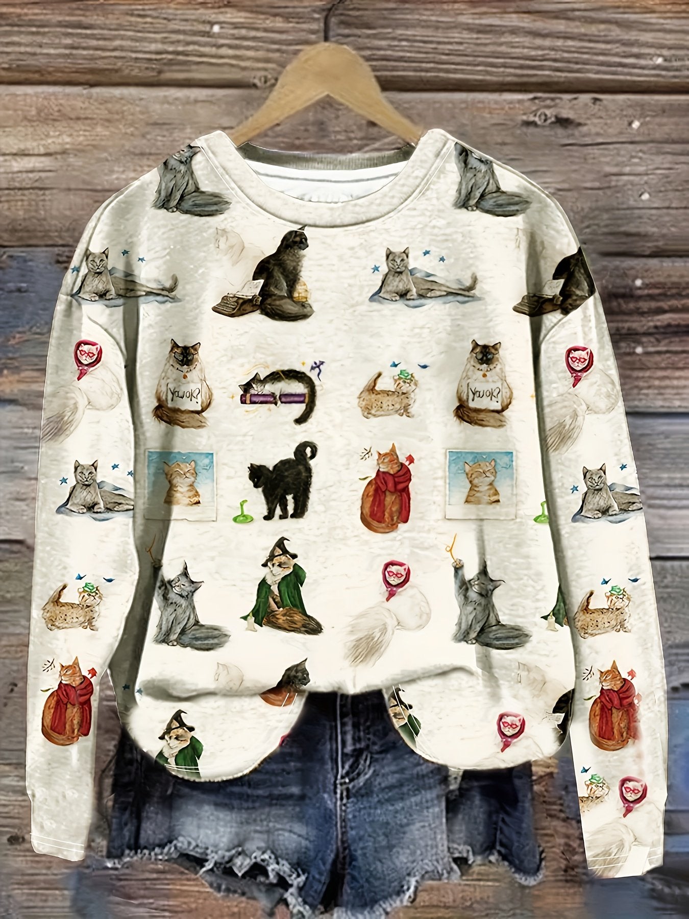 Regular Women's Animal Print Loose Long Sleeve T-Shirt