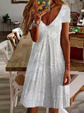 Women's Floral Spring Print Casual V Neck Short Sleeve Dress