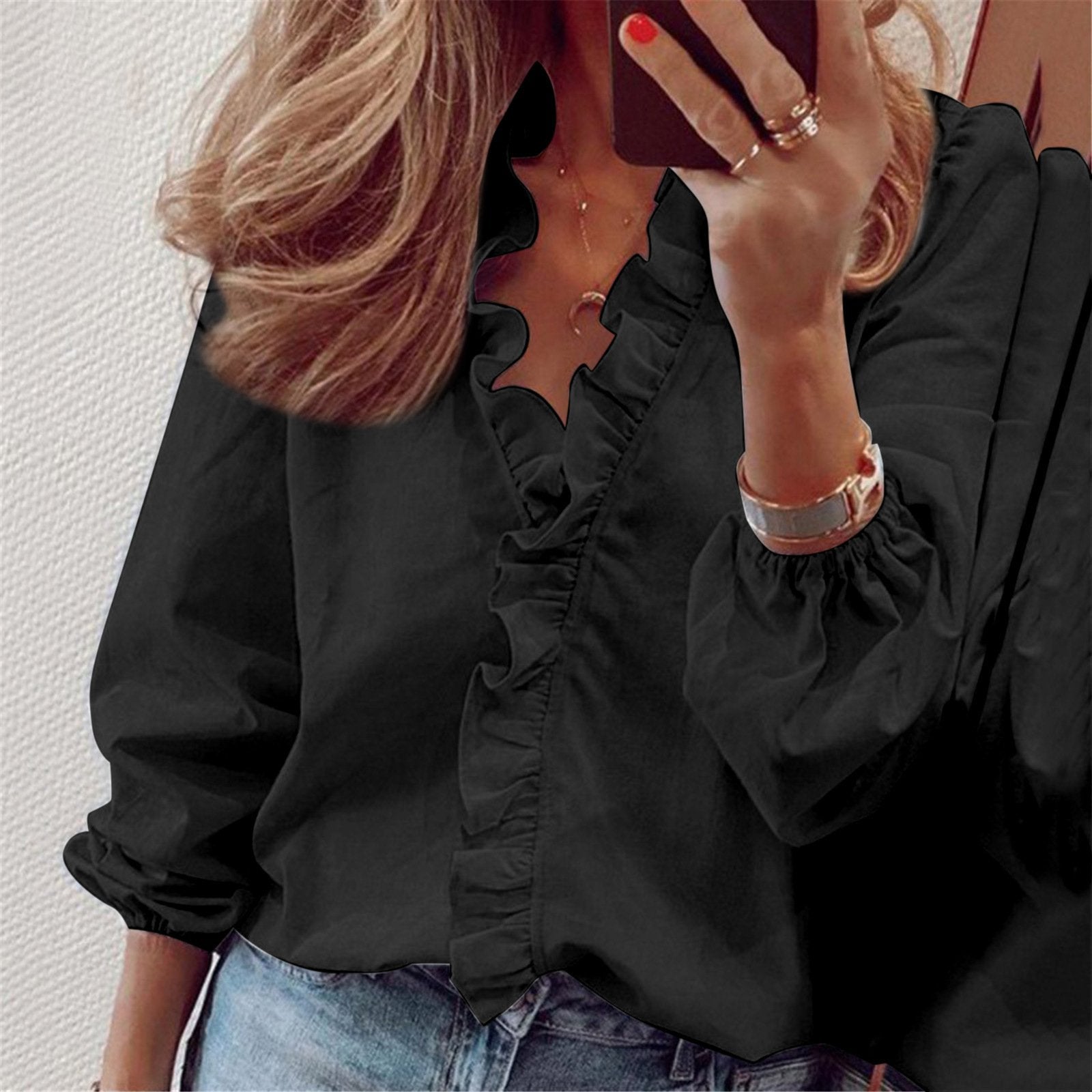 Women Plain Daily Loose Cotton And Linen Long Sleeve Blouse