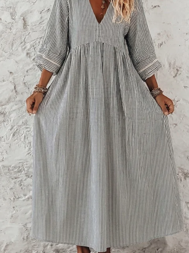 Women's Retro Stripes Print Elegant Dress