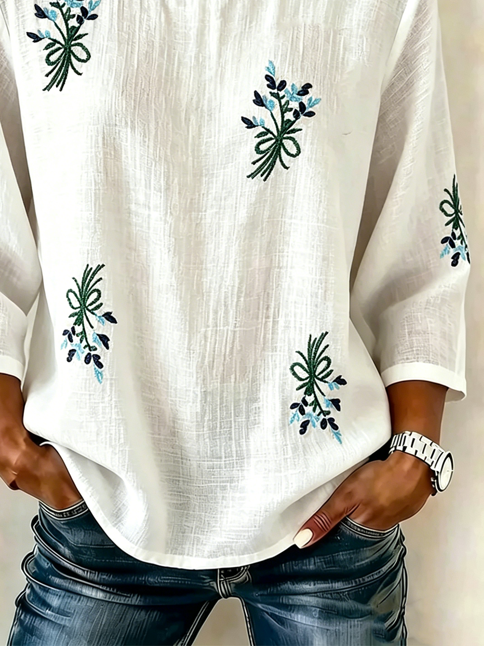 Loose Crew Neck Cotton And Linen Vintage Shirt