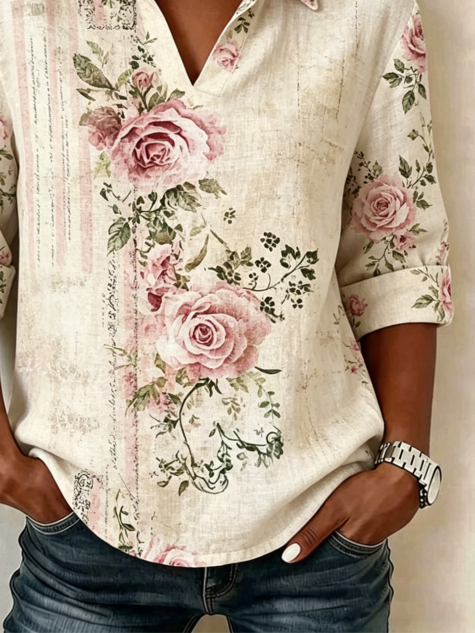 Shawl Collar Loose Floral Vintage Shirt