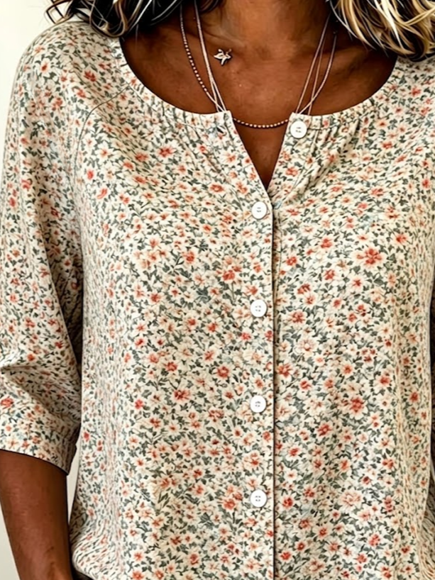Women's Half Sleeve Shirt Summer Apricot Floral Printing Crew Neck Daily Going Out Casual Top