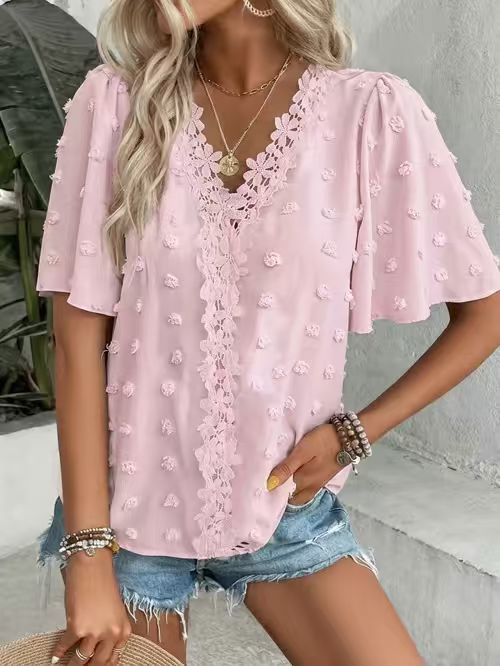 Women's Loose V Neck Short Sleeve Top Summer Going Out Casual Elegant Blouse