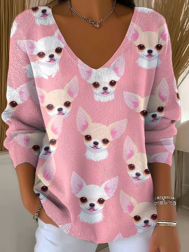 Women's Chihuahuas Print Knitted Top