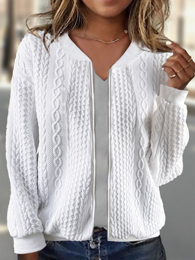 Loose Casual Plain Crew Neck Jacket
