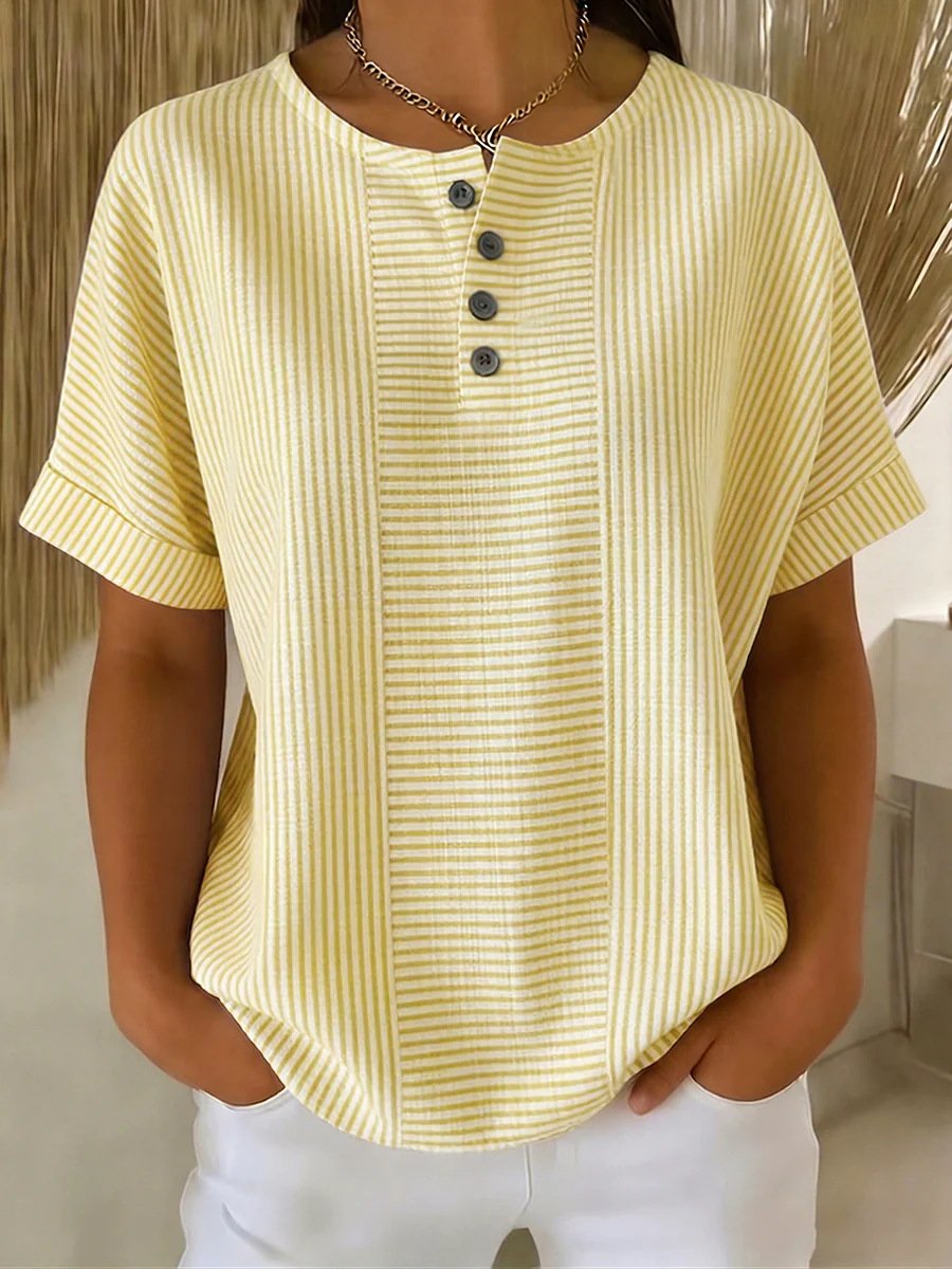 Light Blue Stripe Print Henley Neck Button Down T-Shirt
