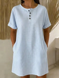 Casual Striped Henley Dress with Pockets