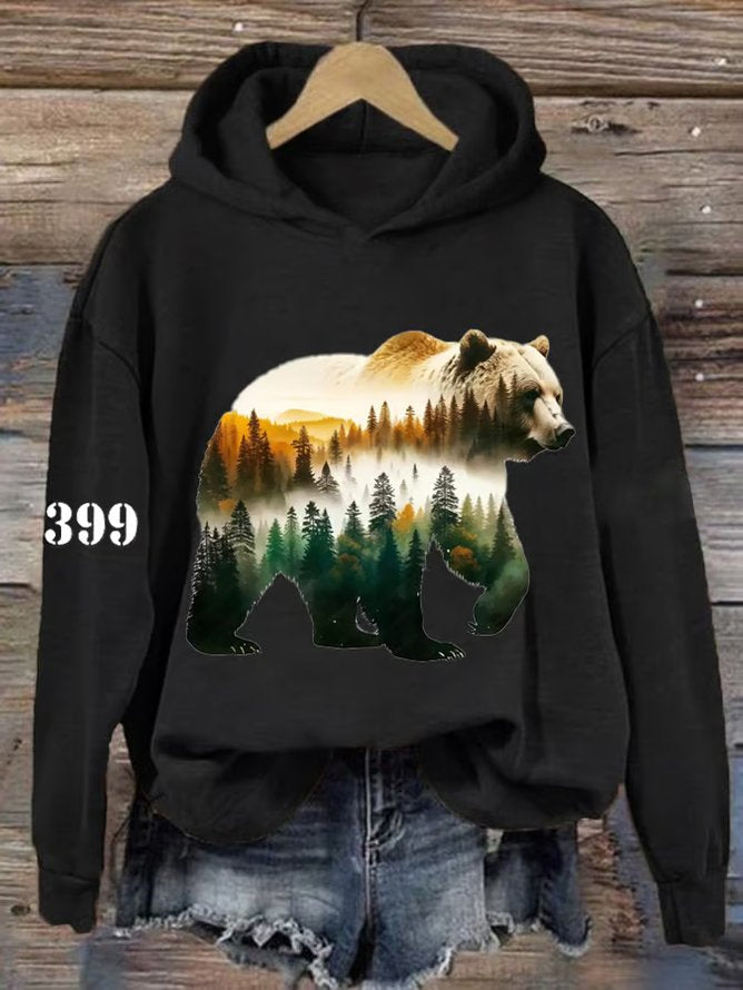 Women's Grizzly Bear 399 Printed Casual Hooded Sweatshirt