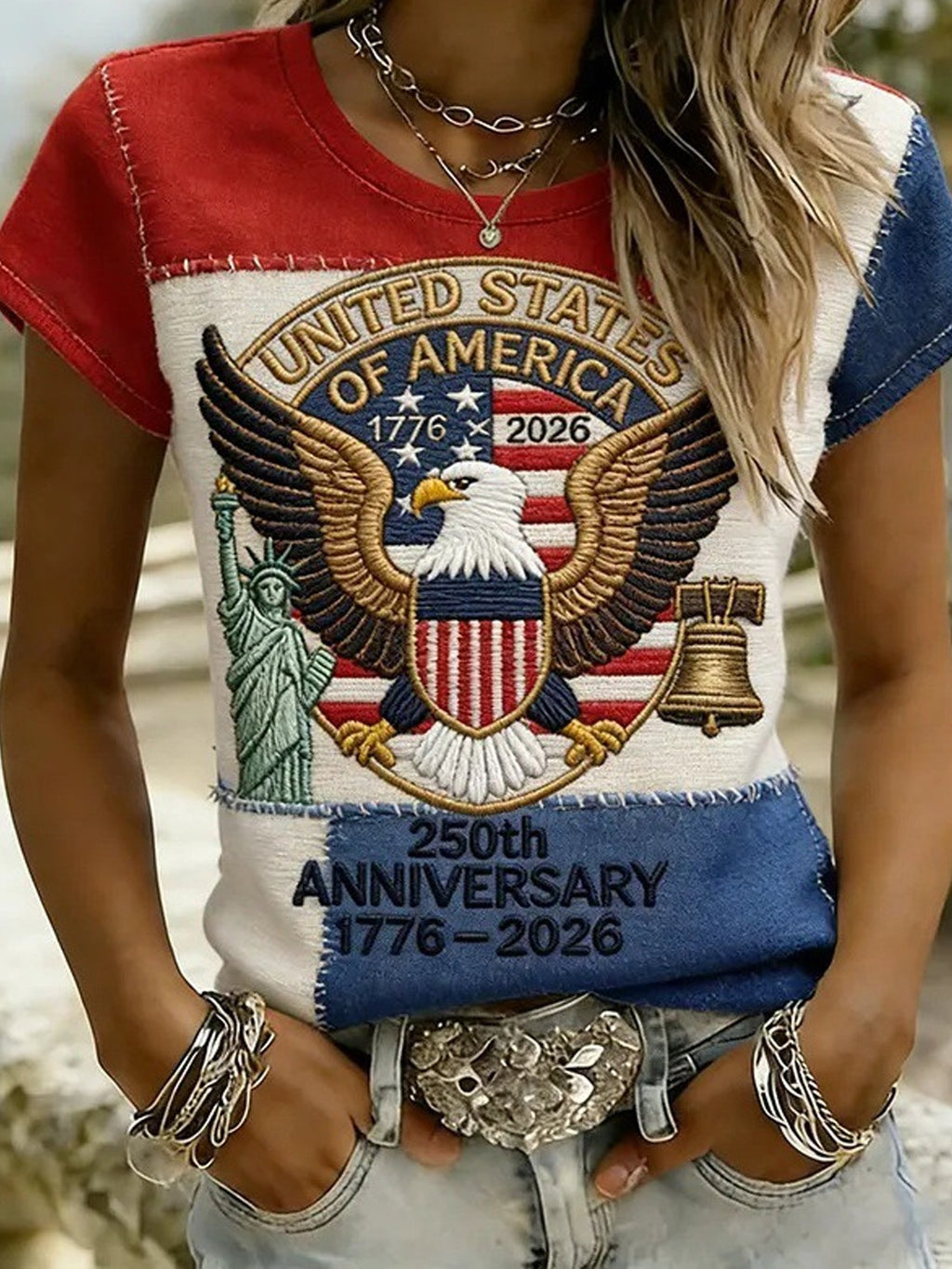 Casual Crew Neck America Flag T-Shirt