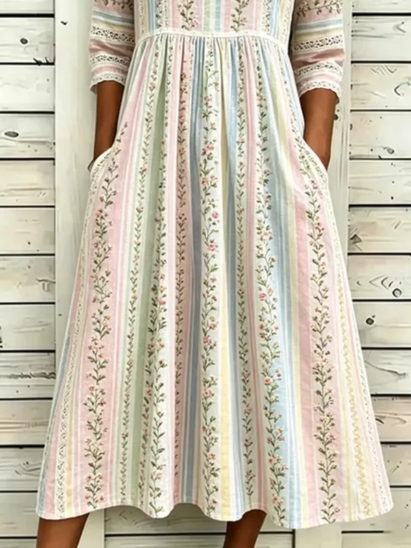 Women's Half Sleeve Summer As Picture Floral Printing Crew Neck Daily Going Out Casual Maxi H-Line Dress