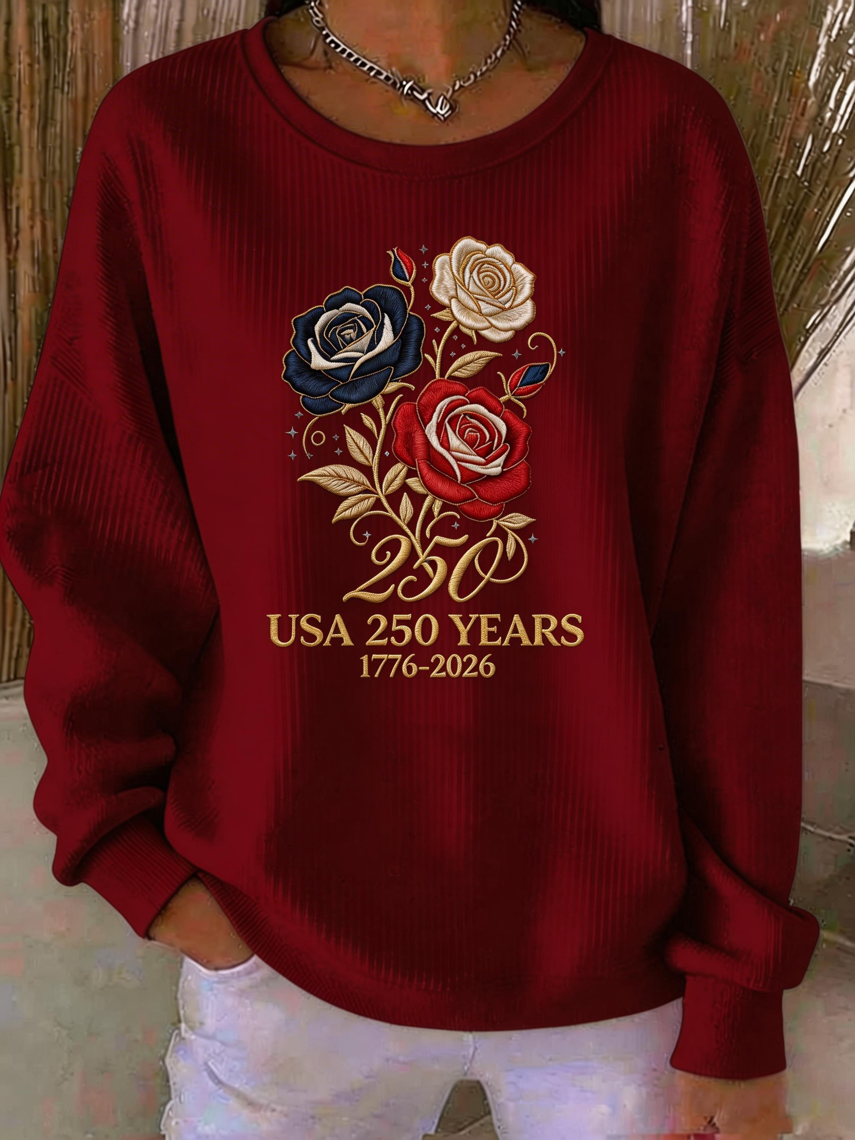 USA 250 Years Celebration Rose Print Sweatshirt