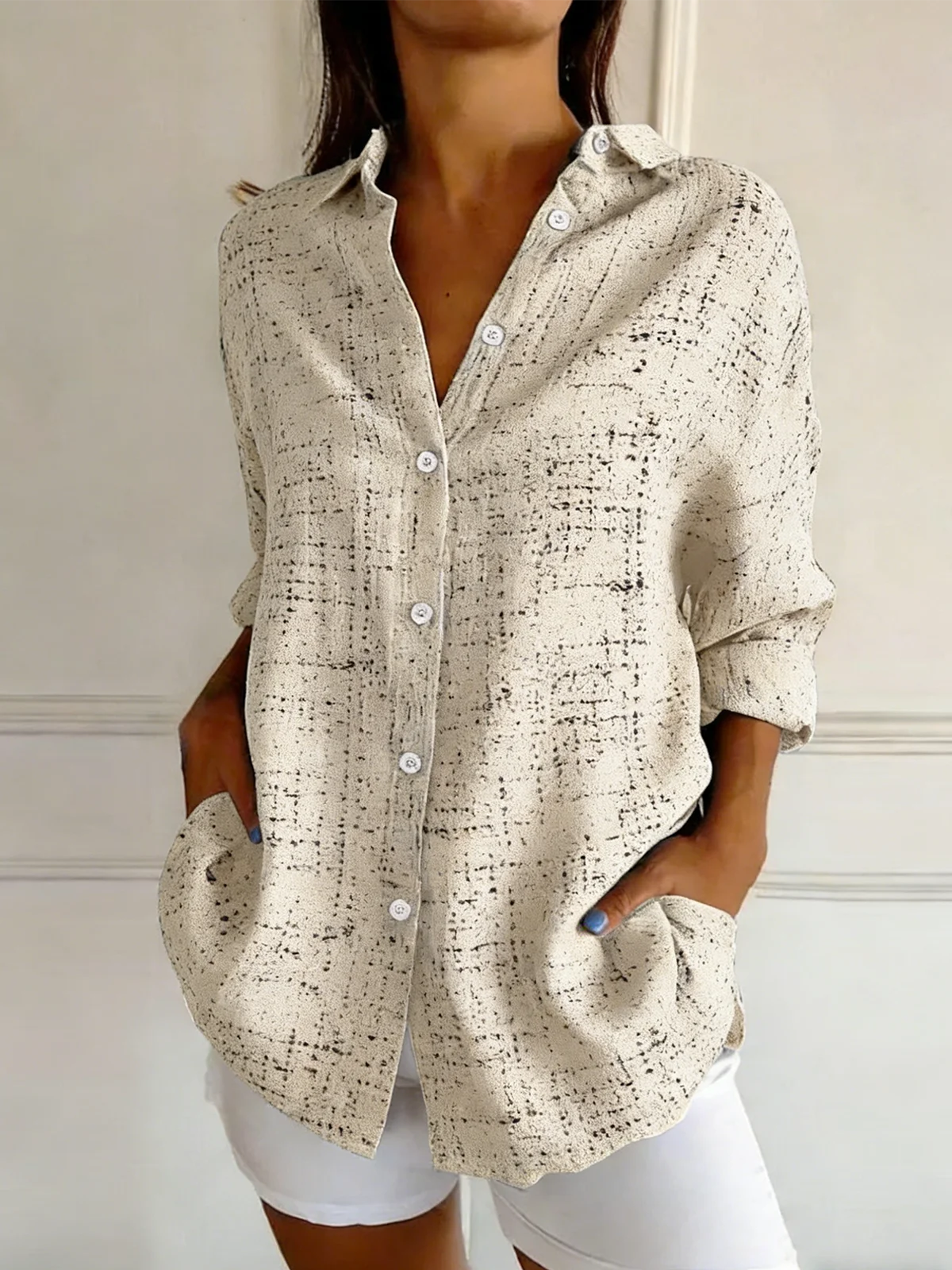 Shirt Collar Simple Plaid Loose Shirt