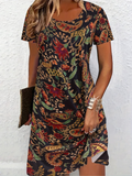 Women's Short Sleeve Summer Black Floral Printing Crew Neck Daily Going Out Casual Midi A-Line T-Shirt Dress Dress