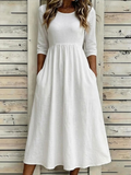 Women's Half Sleeve Summer White Plain Printing Crew Neck Daily Going Out Casual Maxi H-Line Dress