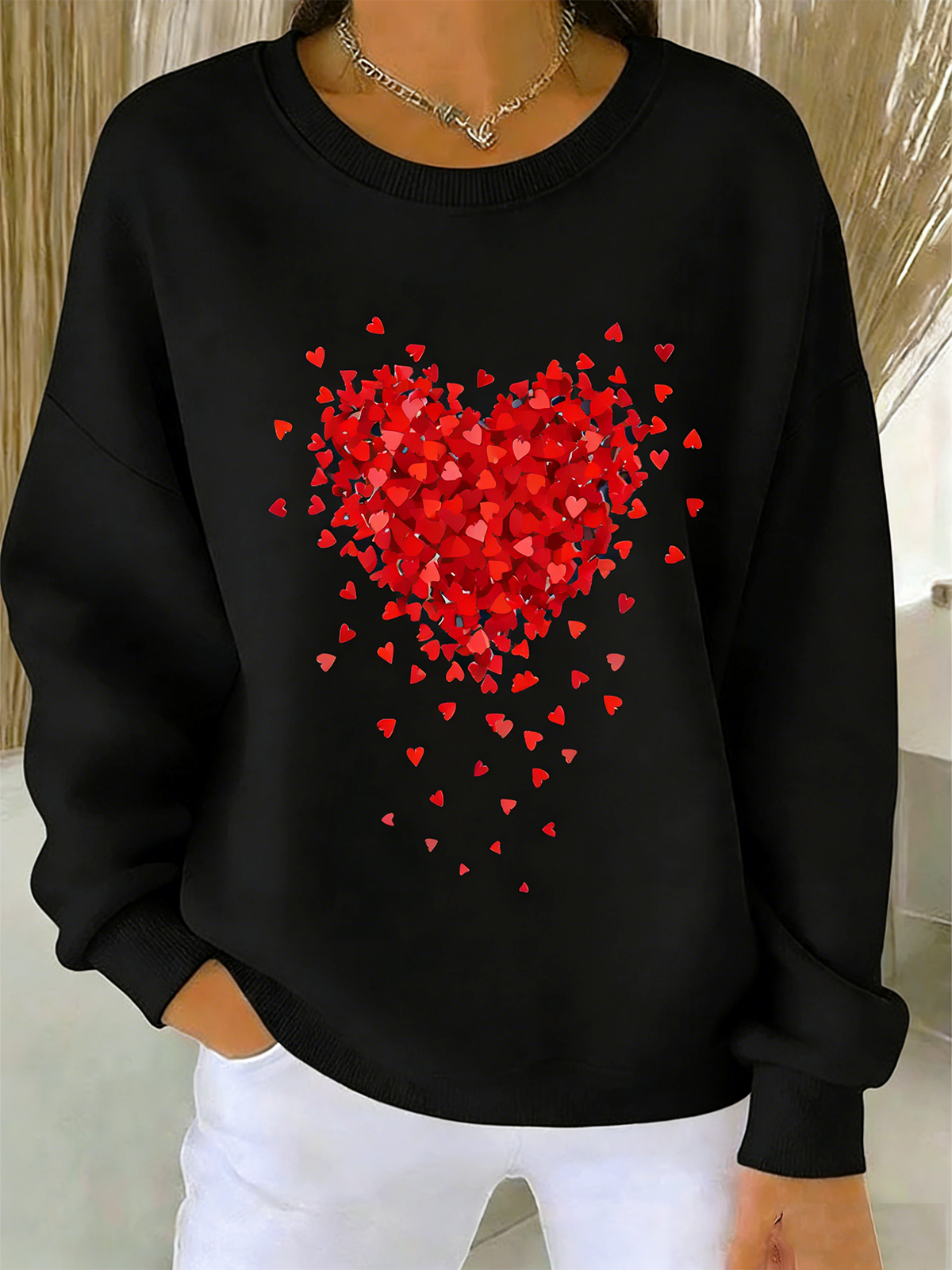 Valentine's Day Crew Neck Simple Cotton-Blend Sweatshirt