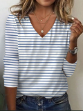 Women's Striped Spring Print Casual V-Neck Long Sleeve T-Shirt