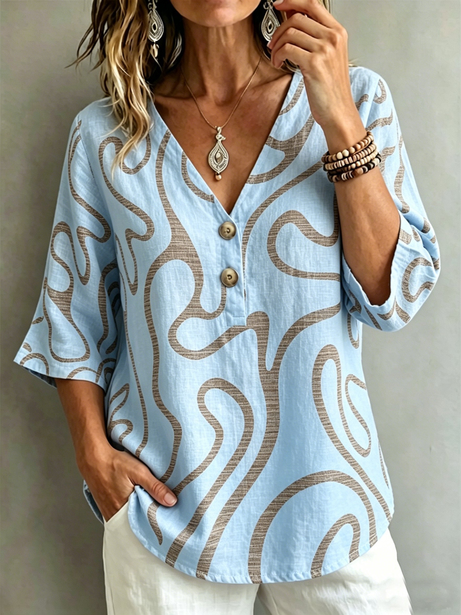 Elegant V Neck Loose Zebra Blouse