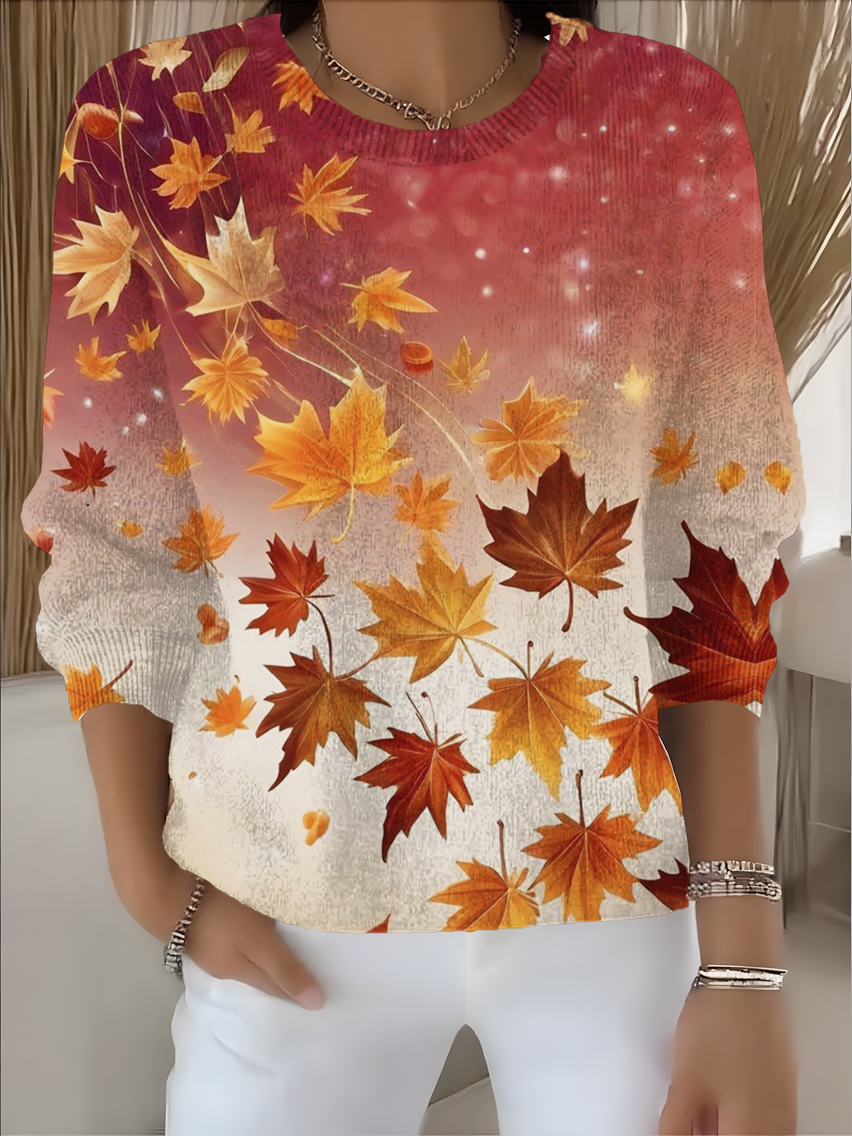 Gradient Pattern Crew Neck Loose Simple Sweater