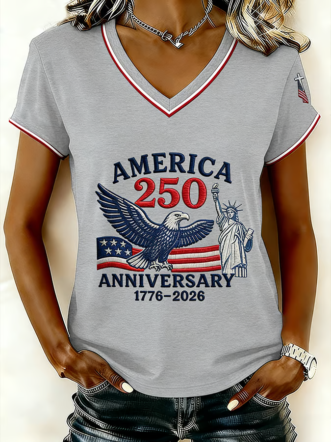 America Flag Casual V Neck Loose T-Shirt