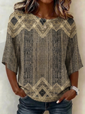 Women's Half Sleeve Blouse Summer Brown Abstract Printing Crew Neck Daily Going Out Vintage Top