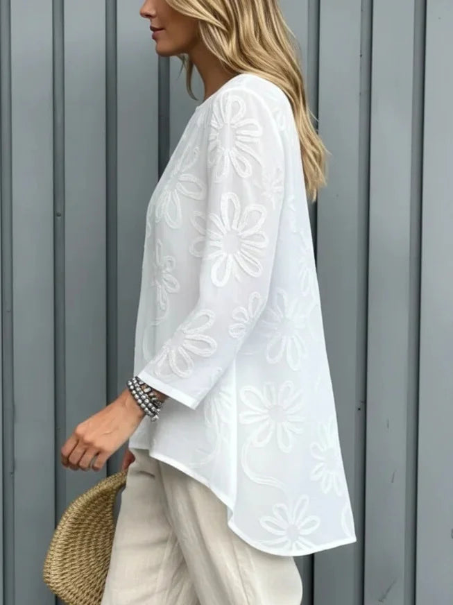 Women Crew Neck Embroidery Floral Spring Summer Going Out Casual Top