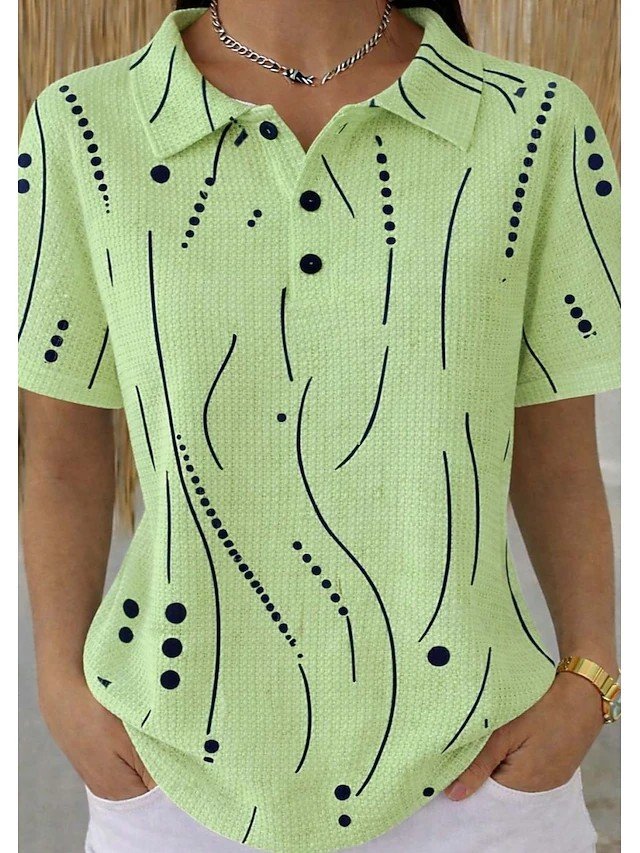 Casual Striped Loose Polo Collar T-Shirt
