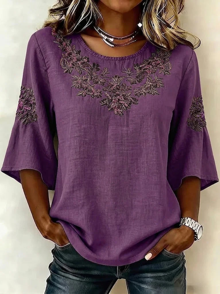 Women's Half Sleeve Blouse Summer Green Floral Printing Crew Neck Daily Going Out Vintage Top