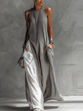 Casual Color Block Crew Neck Maxi Dress