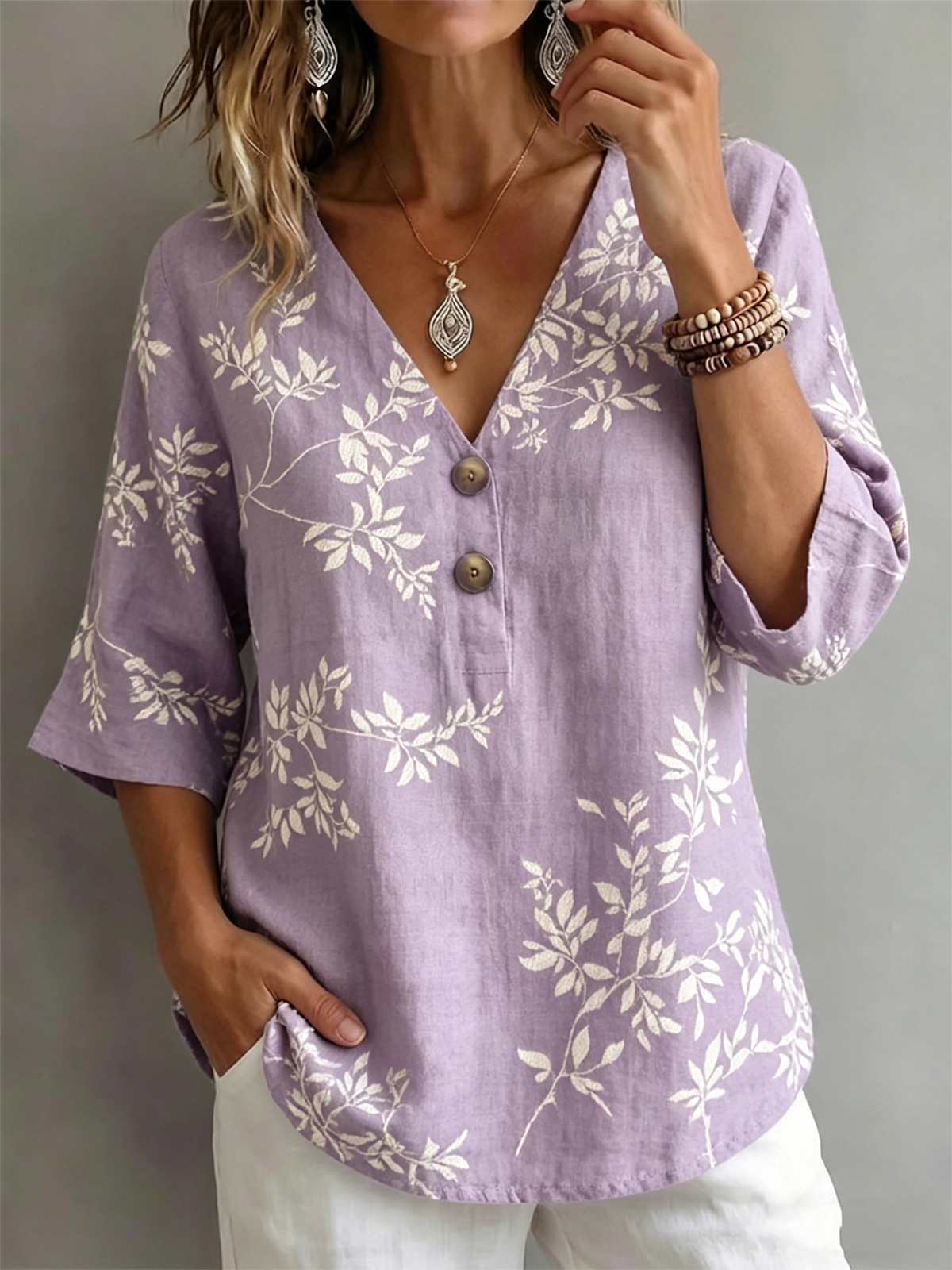 Botanical Pattern Others Elegant Loose Shirt
