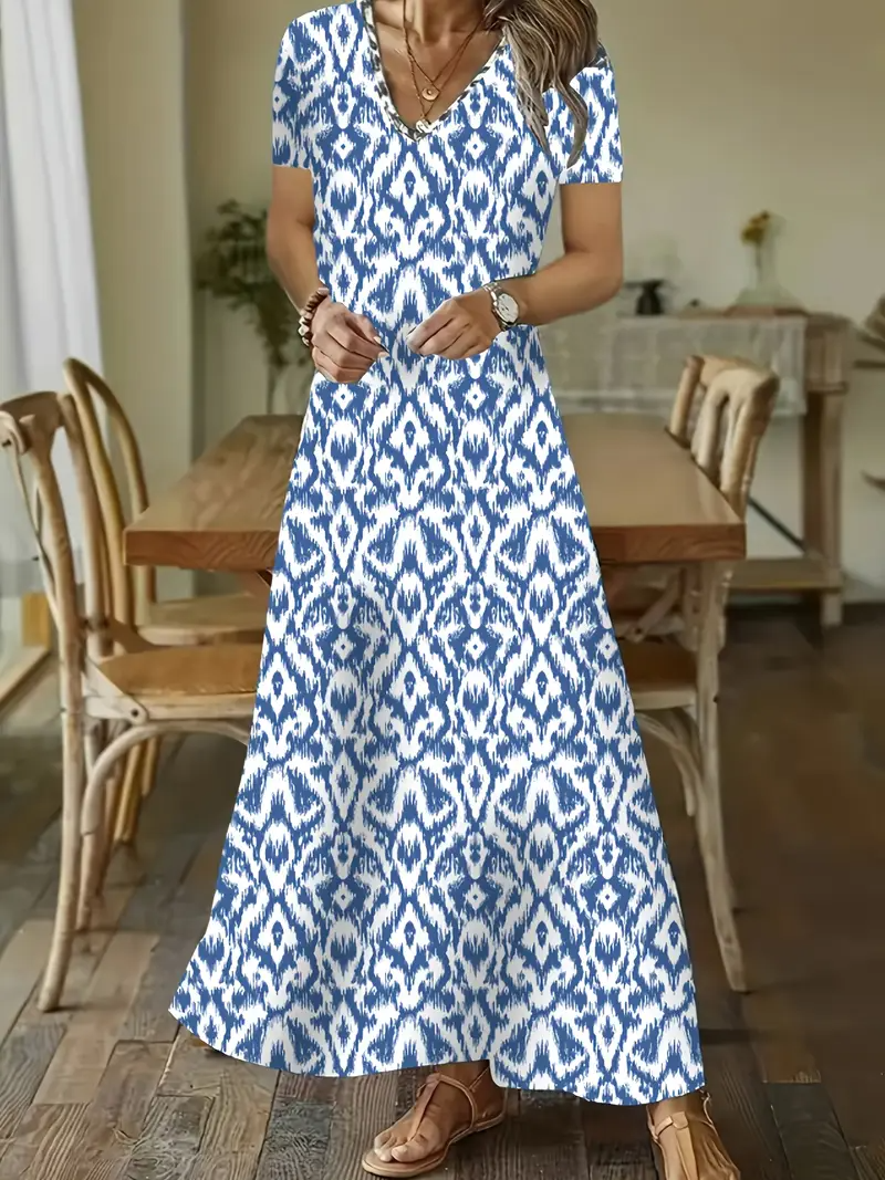 Loose V Neck Casual Dress With No