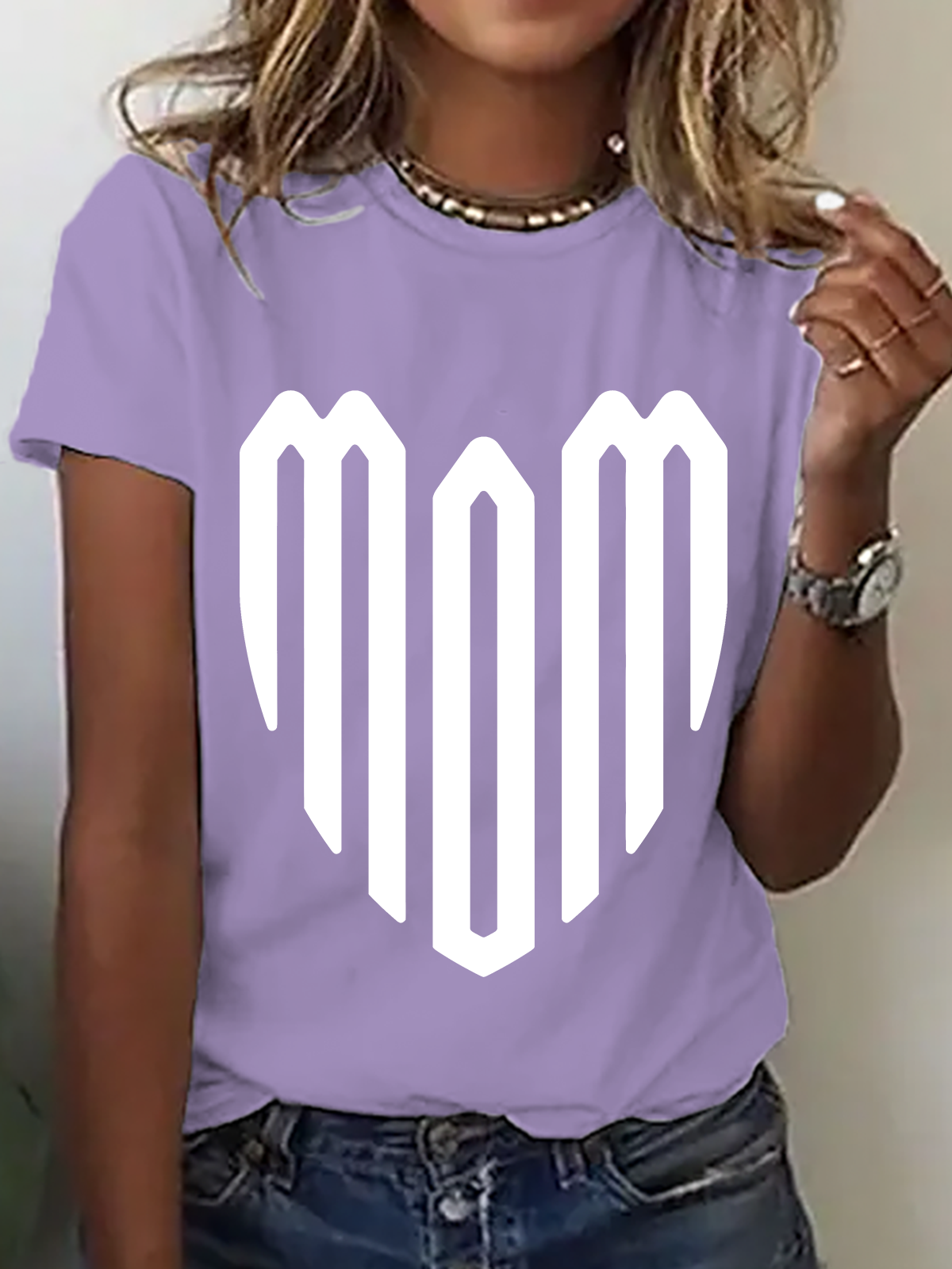 Mom Heart Print T-Shirt