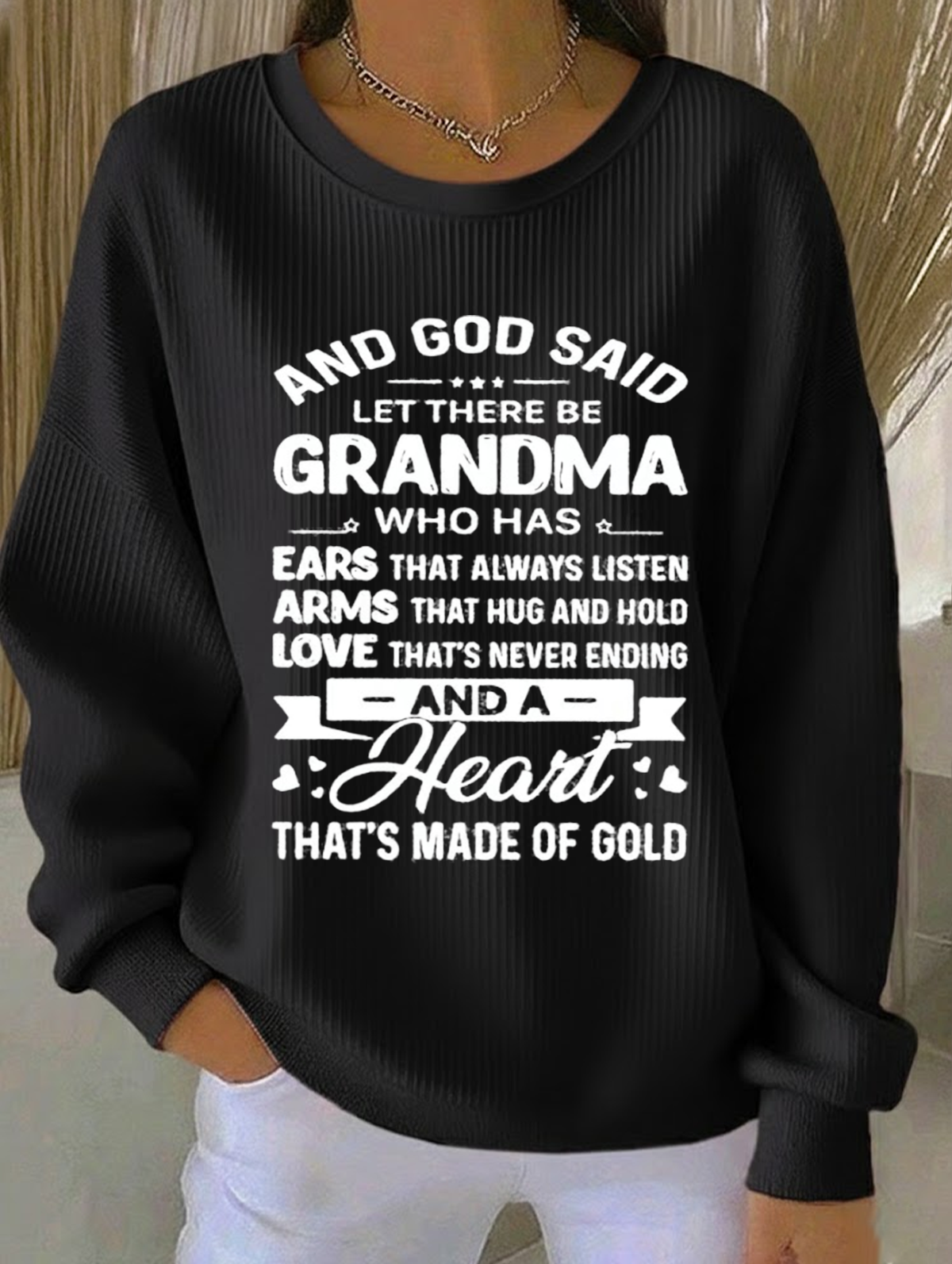 Casual Crew Neck Text Letters Loose Sweatshirt