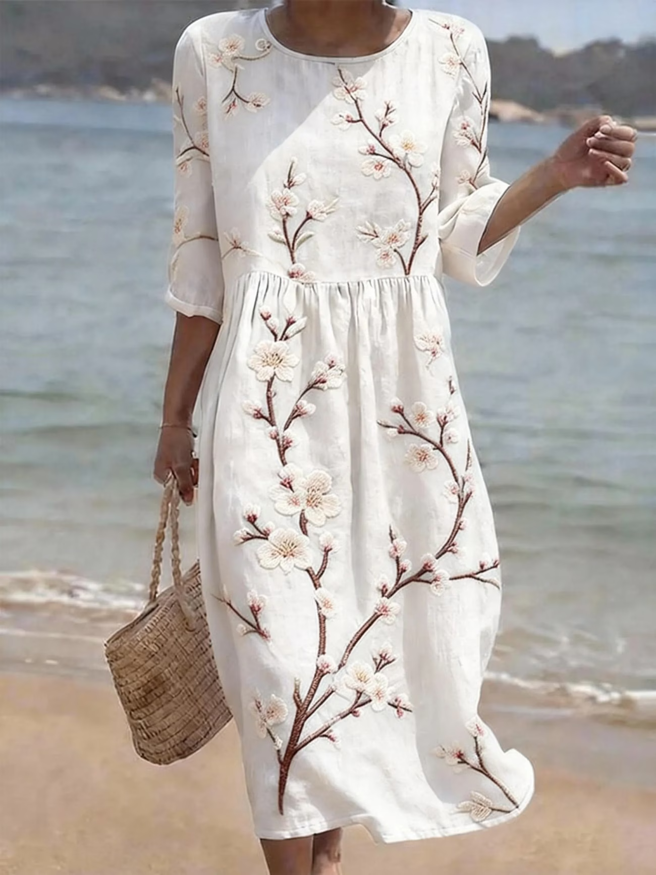 Women's Half Sleeve Summer Blue Floral Printing Crew Neck Daily Going Out Casual Maxi H-Line Dress