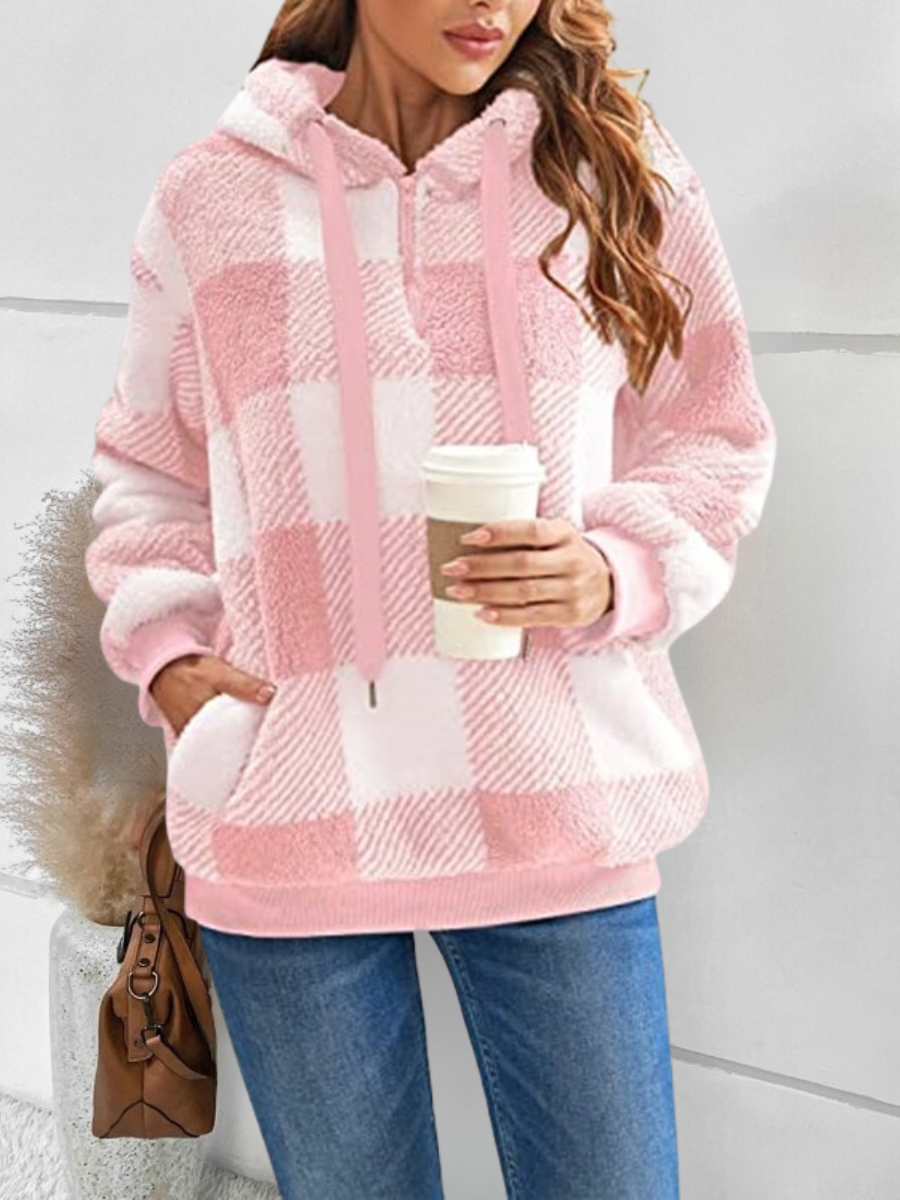 Pocket Stitching Coral Velvet Vintage Sweatshirt