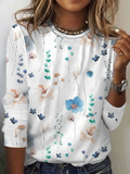 Floral Loose Casual Cotton-Blend T-Shirt
