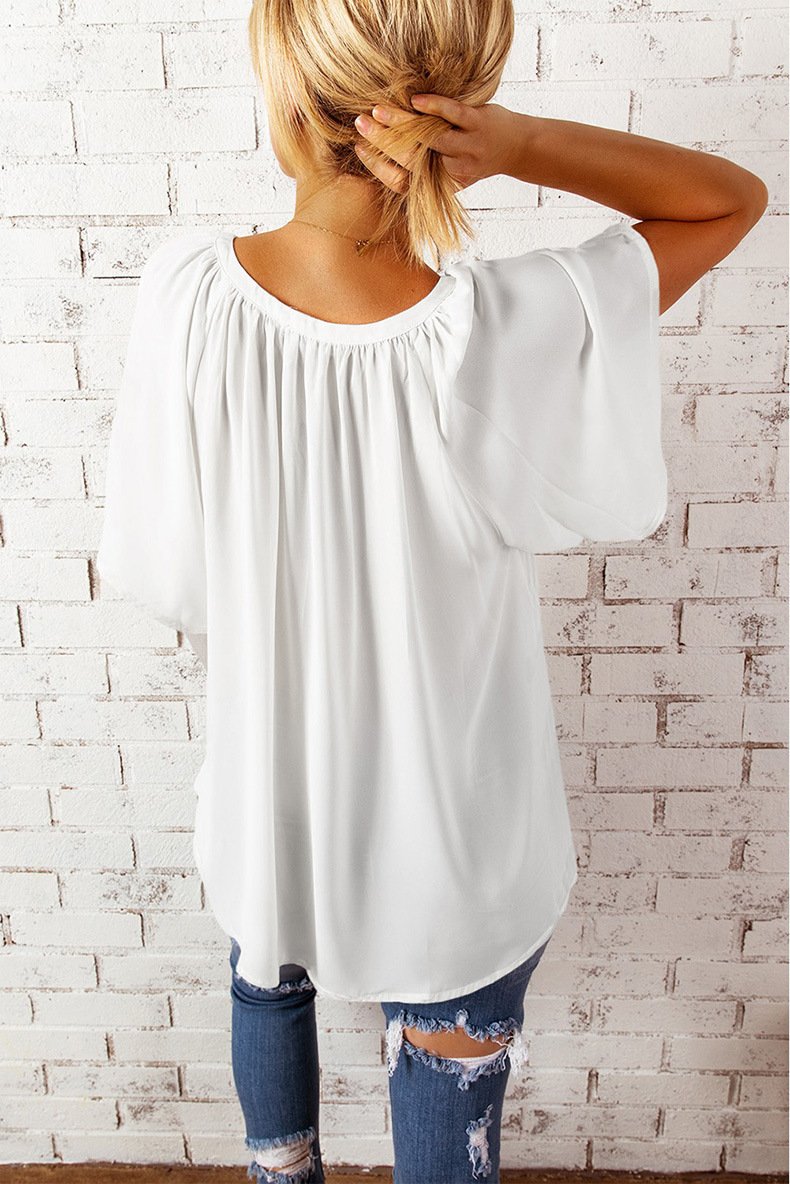 Elegant Loose Plain V Neck T-Shirt