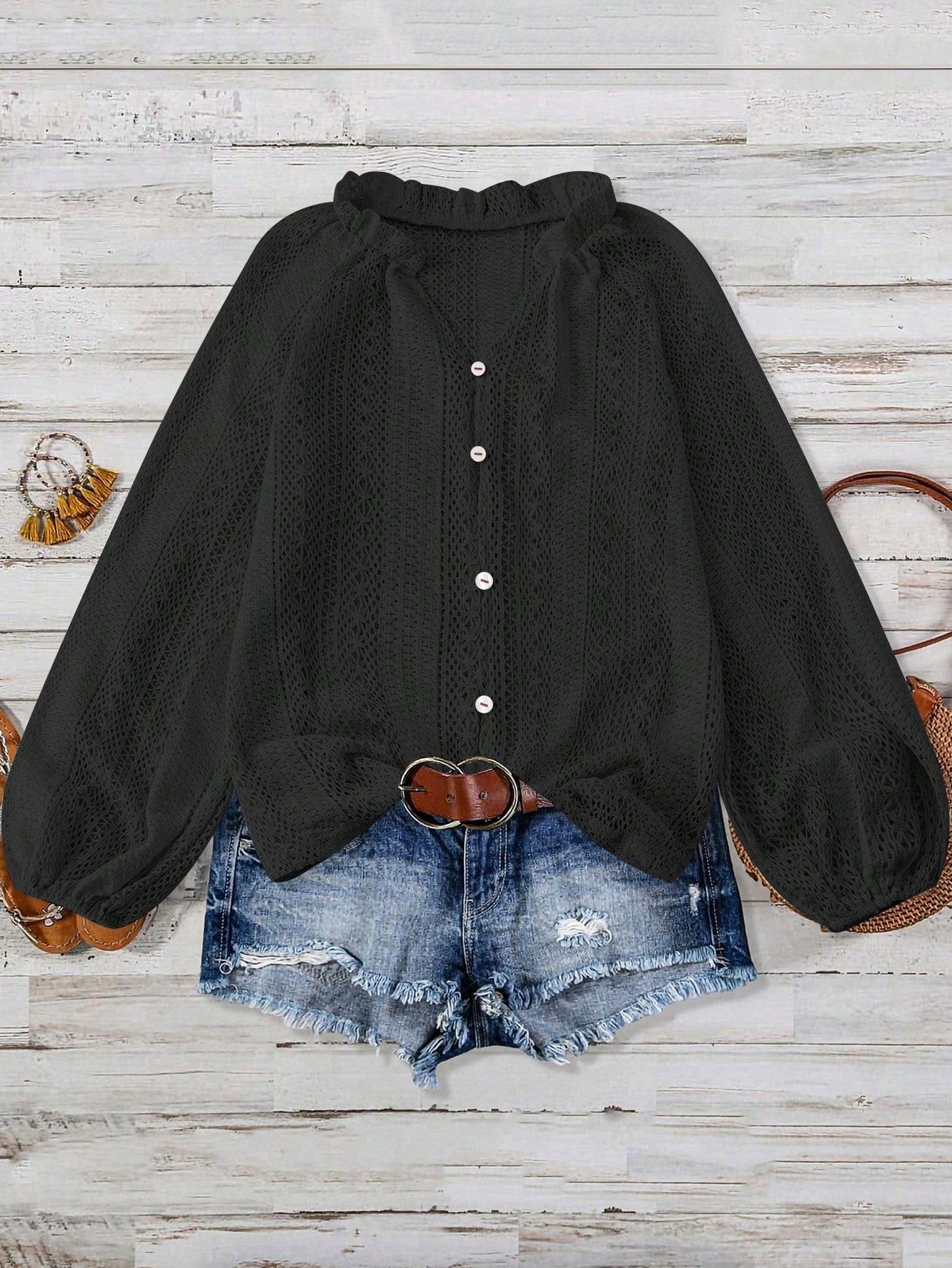 Women's Long Sleeve Shirt Spring/Fall White Plain Split Joint V Neck Daily Going Out Casual Top