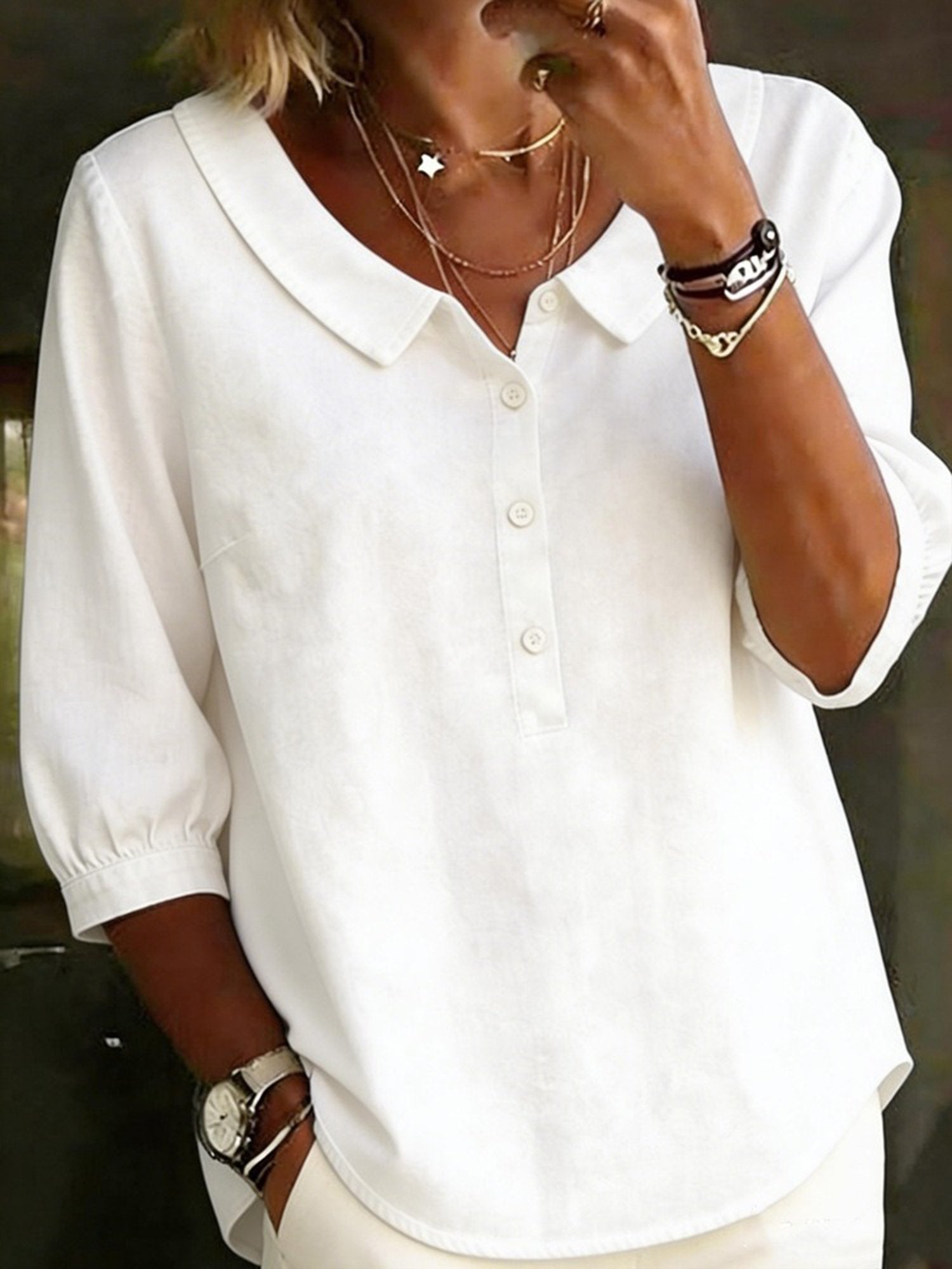 Casual Plain Buttoned Shirt Collar Shirt