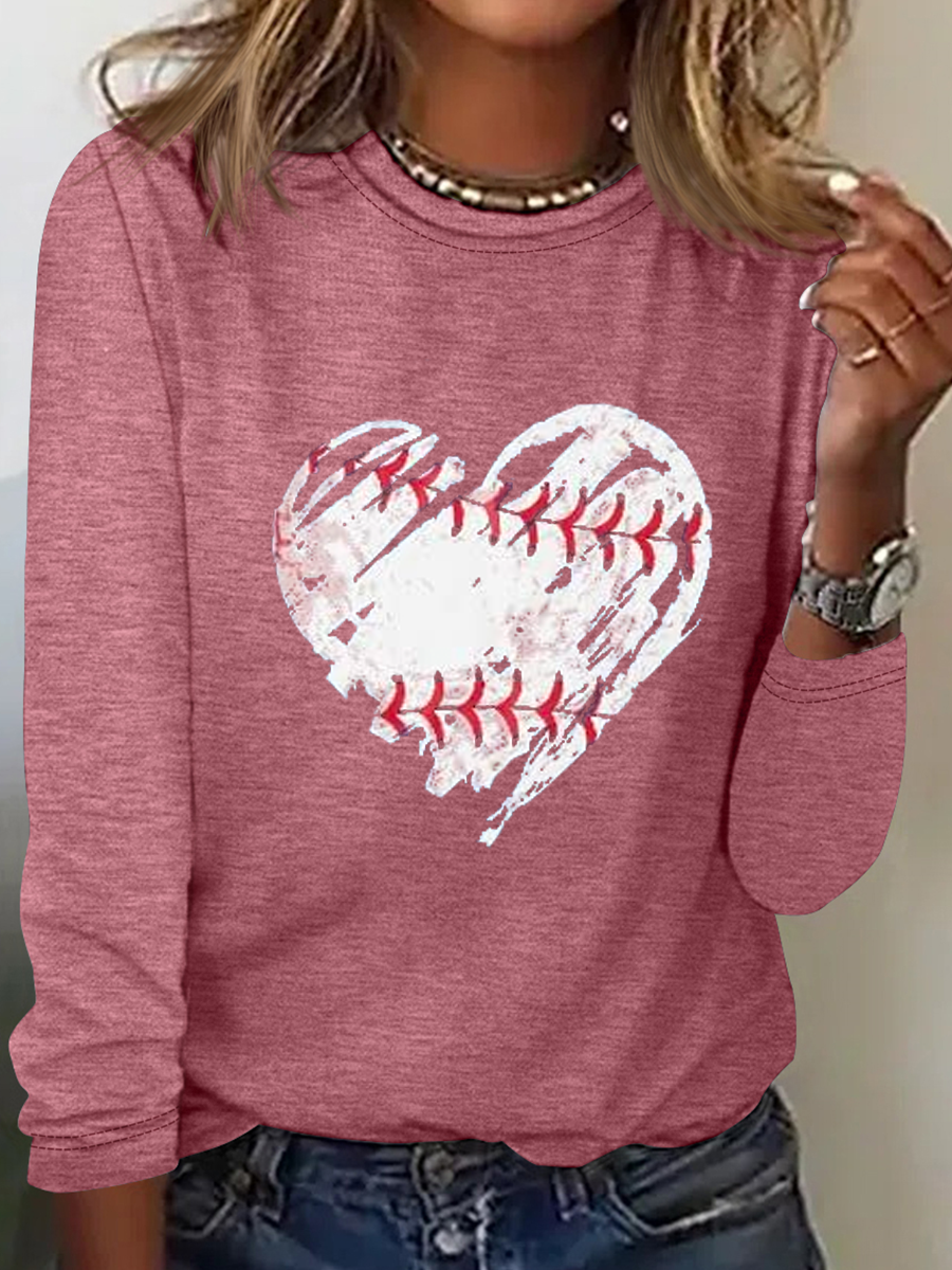 Baseball Shirts Women Game Day Shirt Baseball Heart Graphic Regular Fit Casual Long Sleeve Shirt