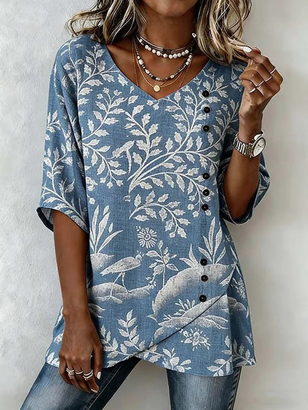 Vintage Cotton And Linen Botanical Pattern Shirt