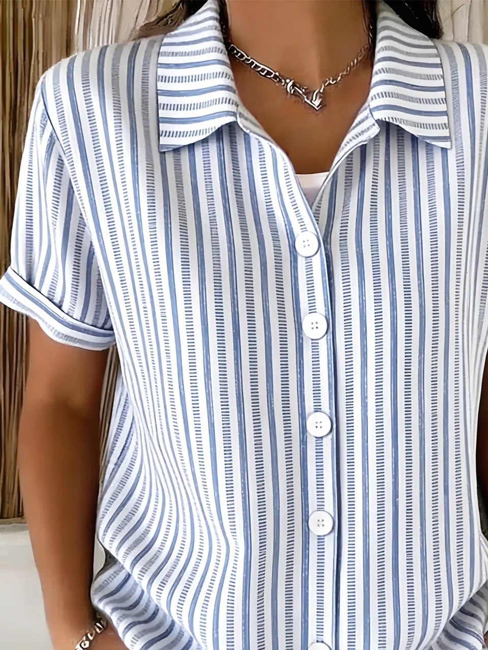 Casual Striped Shawl Collar Shirt