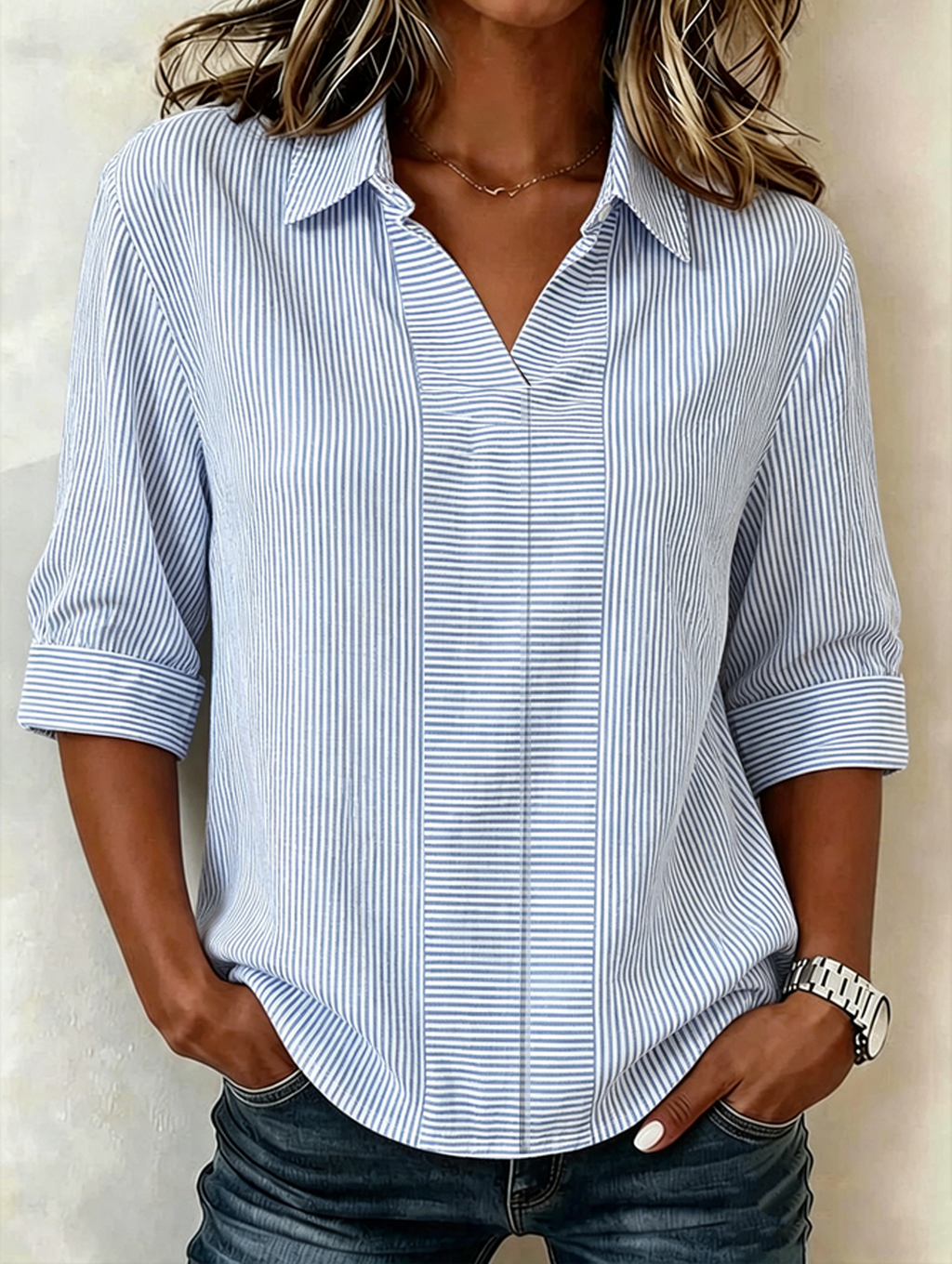 Vintage Striped Shawl Collar Loose Shirt