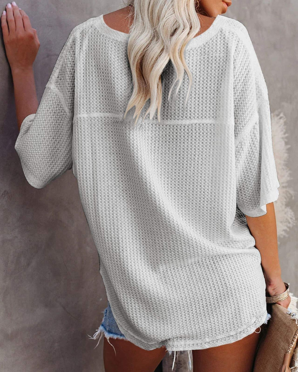 V Neck Plain Casual Loose T-Shirt